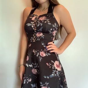 Navy blue floral cocktail dress
